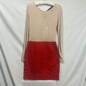 Marc Jacobs Flame Scarlet Multi Red and Beige Long Sleeve Dress